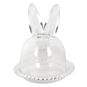 Üveg bonbonier nyuszifüles búrával 14x16cm, CLEEF.6GL3376