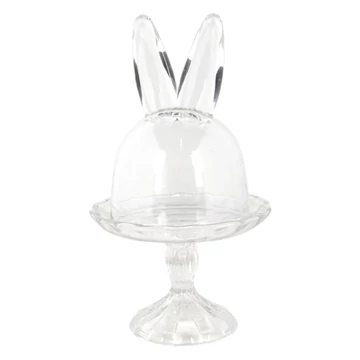 Üveg bonbonier nyuszifüles búrával 14x23cm, CLEEF.6GL3377