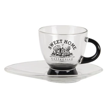 Üvegcsésze 230ml, ovál aljjal 17x10x2cm, Sweet Home, fekete füllel, CLEEF.6GL3412