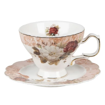 Porceláncsésze+alj rózsás 12x10x7/15cm/200ml, CLEEF.6CE1344