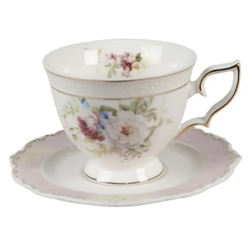 Porceláncsésze+alj rózsás 12x9x7/14x14x2cm/200ml, CLEEF.6CE1349
