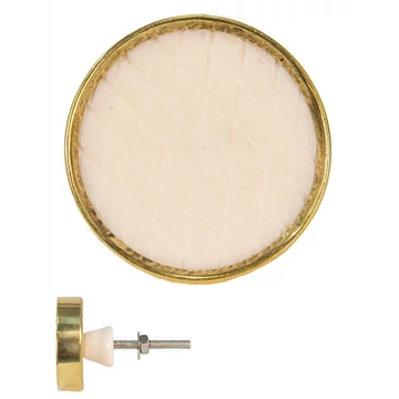 Ajtófogantyú kerek,bézs kerámia, arany színű fémfoglalatban,4 cm, CLEEF.65001