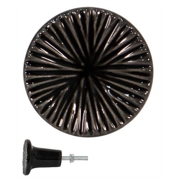 Kerámia ajtófogantyú fekete, bordázott, 4x3cm, CLEEF.65067