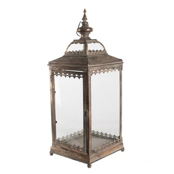 Csipkés, bronzos fémkeretes üveglantern, 28x27x60cm, rombusz formájú, CLEEF.5Y1106