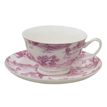 Porceláncsésze+alj, 250ml, keleti tájas, pink, CLEEF.6CEKS0001P