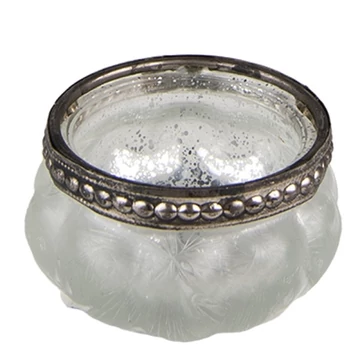 Tejüveg mécsestartó ezüstös fémdíszítéssel, 5x3cm, CLEEF.6GL3973