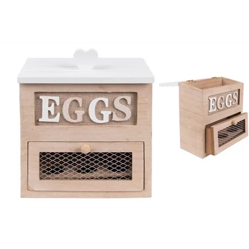 Asztali tojástartó fadoboz 18x9x20cm,barna fehér tetővel, CLEEF.6H2271