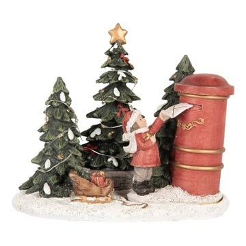 Levelet feladó gyerek piros postaládával, 16x12x14cm, műanyag dekorfigura, CLEEF.6PR5373
