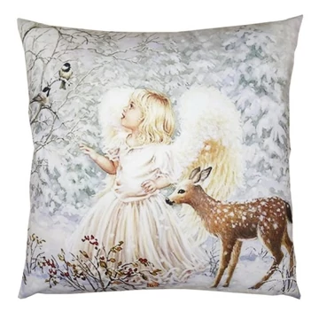 Textil párnahuzat 45x45cm,100% polyester, angyal kislány őzikével, CLEEF.KT021.323