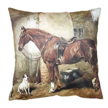 Textil párnahuzat 45x45cm, polyester, ló kutyával, CLEEF.KT021.339