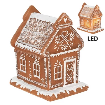 Mézeskalács házikó LED-es, műanyag 15x12x17cm, CLEEF.6PR3975