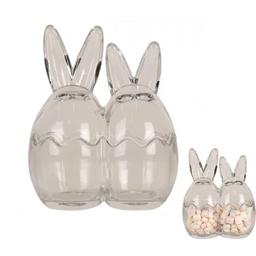 Üveg bonbonier, dupla nyuszi, 14x8x17cm, CLEEF.6GL4388