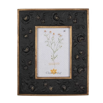 Fekete rózsás képkeret arany színű szegéllyel, 20x25/10x15cm, műanyag, CLEEF.2F1065