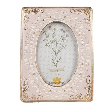 Rózsaszín képkeret arany színű díszítéssel, 15x20/10x15cm, műanyag, CLEEF.2F1146