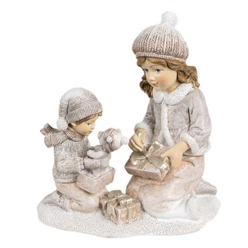 Csomagot bontó gyerekek, 13x7x15cm, műanyag dekorfigura, CLEEF.6PR4163