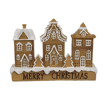 Mézeskalács Merry Christmas házsor, 13x4x10cm, műanyag dekorfigura, CLEEF.6PR4194