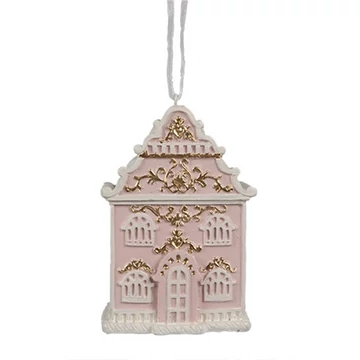 Rózsaszín házikó, 6x4x9cm, műanyag függődísz, CLEEF.6PR4205
