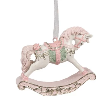 Fehér-rózsaszín hintaló függődísz8x2x7cm, műanyag, CLEEF.6PR4224