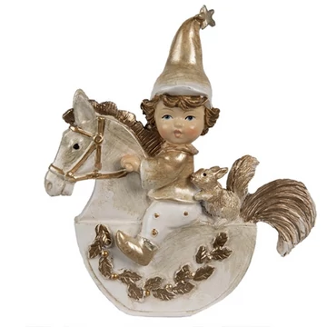 Kisfiú mókussal hintalovon 10x3x11cm, műanyag dekorfigura, CLEEF.6PR4231
