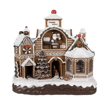 Mézeskalács házak LED-es, zenélő, 33x17x30cm, műanyag dekorfigura, CLEEF.6PR4313