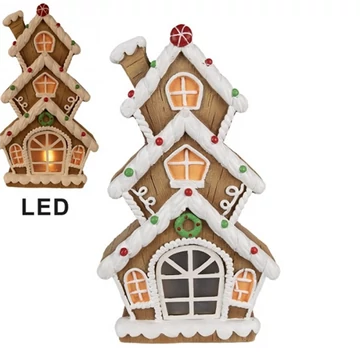 Mézeskalács emeletes házikó 24x11x41cm, LED-es, műanyag dekorfigura, CLEEF.6MG0051