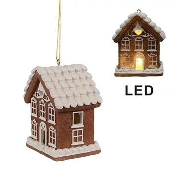 Mézeskalács házikó 8x6x10cm, LED-es műanyag függődísz, CLEEF.6PR4358