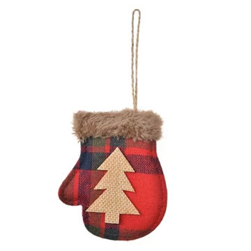 Kockás kesztyű függődísz 8x10cm, fenyős, CLEEF.65681