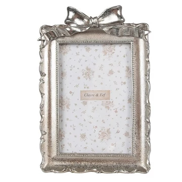 Ezüst színű masnis képkeret, 14x21/10x15cm, műanyag, CLEEF.2F1178