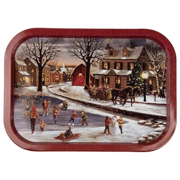 Fémtálca 40x29x2cm, téli utcával, CLEEF.6BL0136