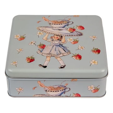 Fémdoboz 17x17x6cm, epres kislányos, CLEEF.6BL0139