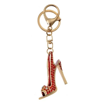 Fém kulcstartó piros cipős, üveggyönggyel, 4x2x6cm, CLEEF.JZKC0196