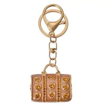 Fém kulcstartó táskás, üveggyönggyel, 4x2x4cm, CLEEF.JZKC0198