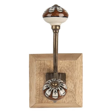 Falifogas fa hátlappal, kerámiagombos, fém akasztóval, 10x11x18cm, CLEEF.6H2395 Falifogas fa hátlappal, kerámiagombos, fém akasztóval, 10x11x18cm, CLEEF.6H2395