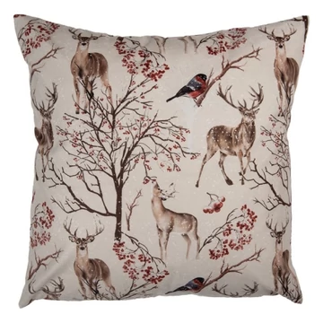 Párnahuzat szarvasokkal és madarakkal, 45x45cm, polyester, CLEEF.KT021.402