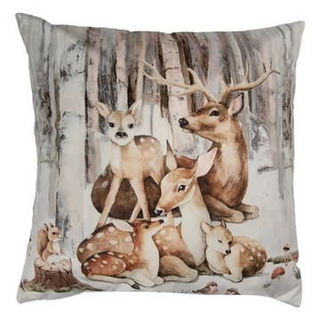 Textil párnahuzat 45x45cm, 100% polyester, őzike család, CLEEF.KT021.404