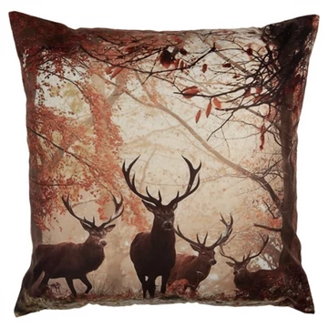 Textil párnahuzat 45x45cm, 100% polyester, szarvasok őszi erdőben, CLEEF.KT021.414