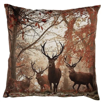 Textil párnahuzat 45x45cm, 100% polyester, szarvasok őszi erdőben, CLEEF.KT021.415