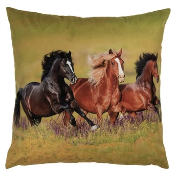 Textil párnahuzat 45x45cm, 100% polyester, vágtázó lovakkal, CLEEF.KT021.418
