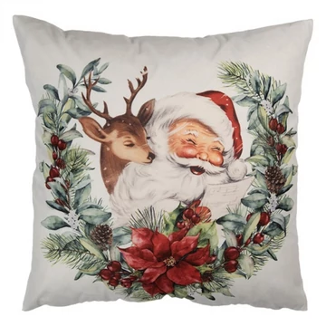 Textil párnahuzat 45x45cm, 100% polyester, mikulás őzikével, CLEEF.KT021.420
