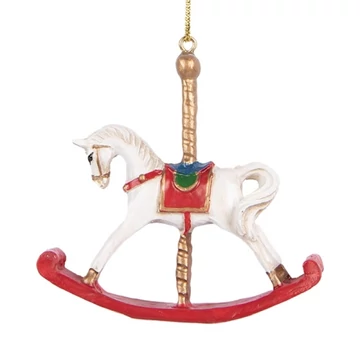 Fehér-piros hintaló függődísz, 8x2x7cm, műanyag dekorfigura, CLEEF.6PR5413