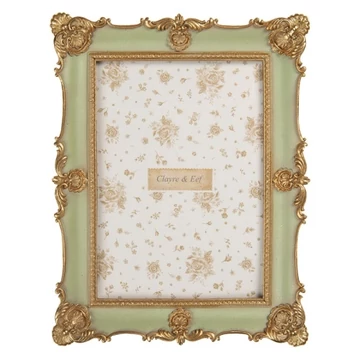 Zöld képkeret barokkos aranydíszítéssel, 18x2x23/13x18cm, műanyag, CLEEF.2F1354M