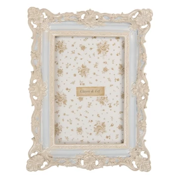 Kék képkeret barokkos fehér díszítéssel, 16x3x21/10x15cm, műanyag, CLEEF.2F1355S