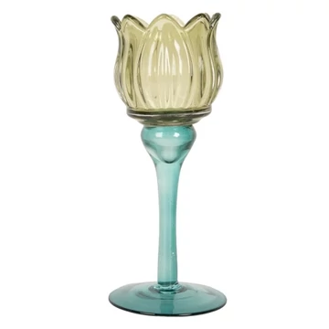 Üveg mécsestartó tulipánkehely 7x19cm, kék-zöld, CLEEF.6GL5350