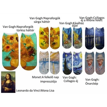 Zokni Van Gogh/Monet/Da Vinci, polyester, uni méret, H.C.021-0001