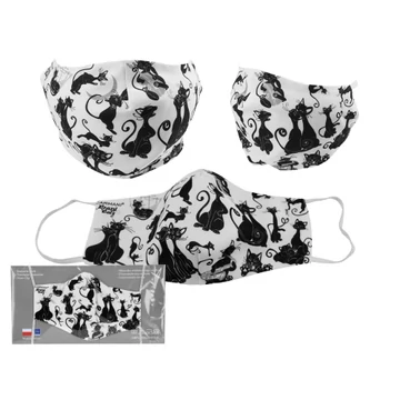Textilmaszk 18,5x13,5cm, polyester, sok fekete macskás (nem orvosi célra), H.C.021-9860