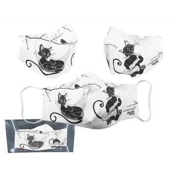 Textilmaszk 18,5x13,5cm, polyester,fekete zenész macskás  (nem orvosi célra), H.C.021-9864