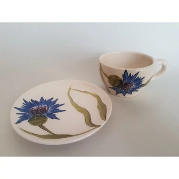 Búzavirágos kávésalj,dia14,5 cm,kerámia ,kézzel festett, V.K.11-06