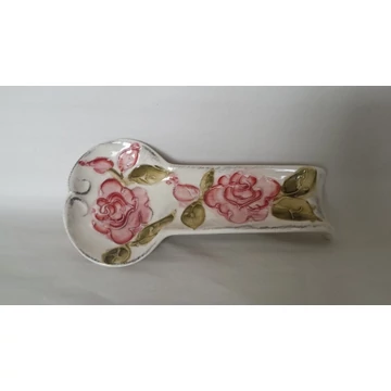 Domború mintás fekvő fakanáltartó,virágos bordó,kerámia,kézzel festett-12,5x25x3cm, V.K.30-11