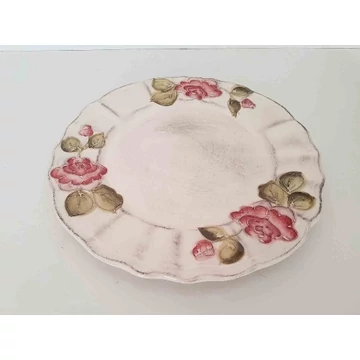 Domború mintás lapostányér,virágos bordó,kézzel festett-dia28,5x1,8cm, V.K.30-25
