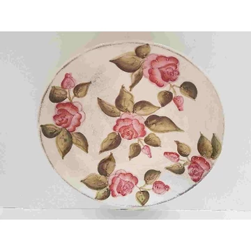 Domború mintás nagytál, virágos bordó,kerámia  kézzel festett-dia.31x5cm, V.K.30-27